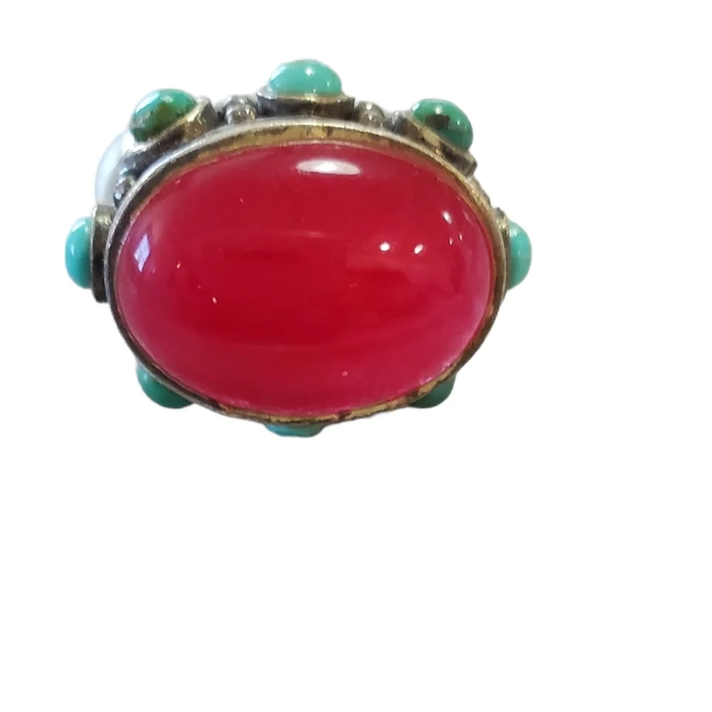 Vintage Sterling Large Turquoise and Gemstone Ring - Picture 9 of 15